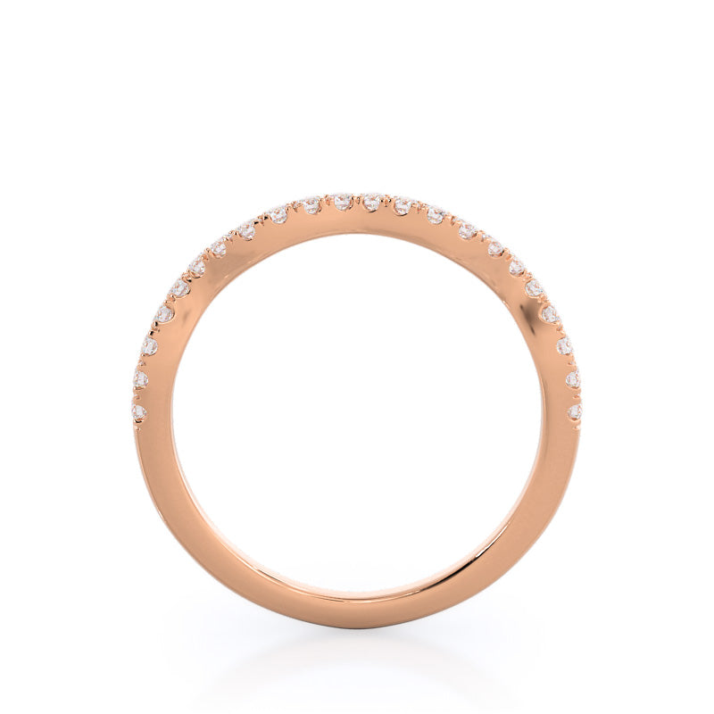 Twisted Weaving Diamond Wedding Band (Single Row) with 18KT Rose Gold Cut Diamond in 14KT Rose Gold view 2
