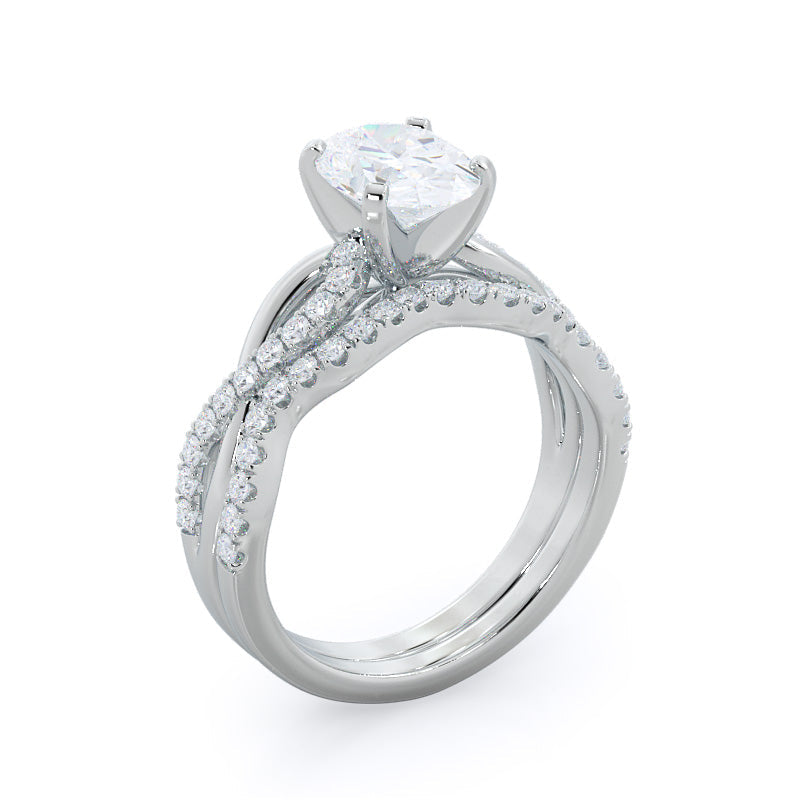 Twisted Weaving Diamond Wedding Band (Single Row) with Platinum Cut Diamond in 14KT Platinum view 3
