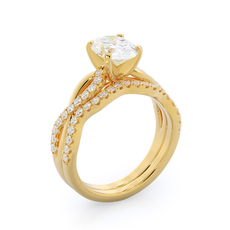 Twisted Weaving Diamond Wedding Band (Single Row) with 18KT Yellow Gold Cut Diamond in 14KT Yellow Gold view 3
