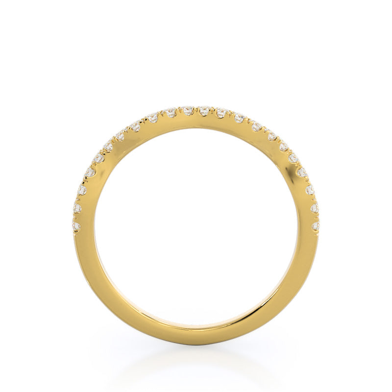 Twisted Weaving Diamond Wedding Band (Single Row) with 18KT Yellow Gold Cut Diamond in 14KT Yellow Gold view 2
