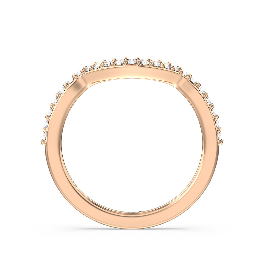 Vintage Glamour Leaf Diamond Wedding Band with 18KT Rose Gold Cut Diamond in 14KT Rose Gold view 2
