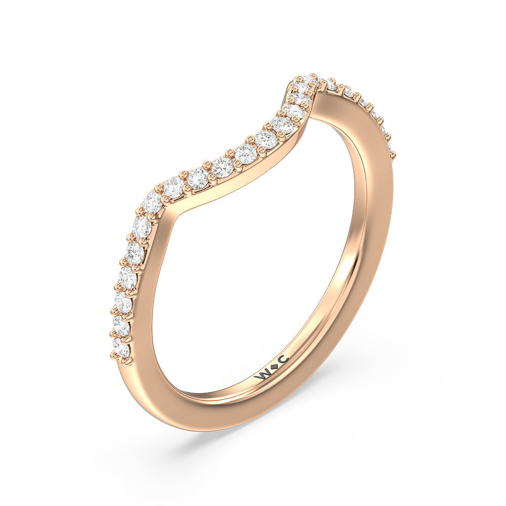 Vintage Glamour Leaf Diamond Wedding Band with 18KT Rose Gold Cut Diamond in 14KT Rose Gold view 4
