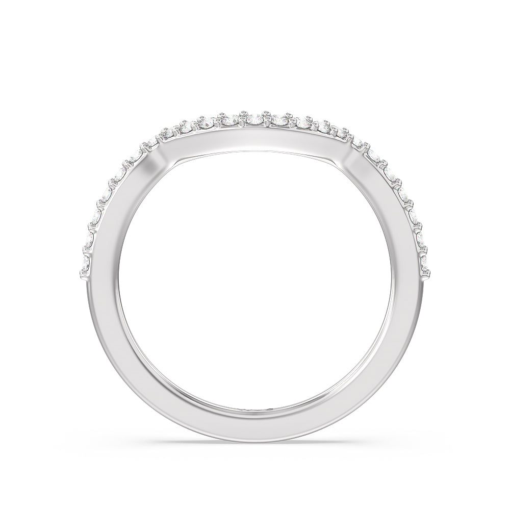 Vintage Glamour Leaf Diamond Wedding Band with Platinum Cut Diamond in 14KT Platinum view 2
