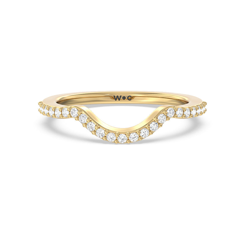 Vintage Glamour Leaf Diamond Wedding Band with 18KT Yellow Gold Cut Diamond in 14KT Yellow Gold view 1
