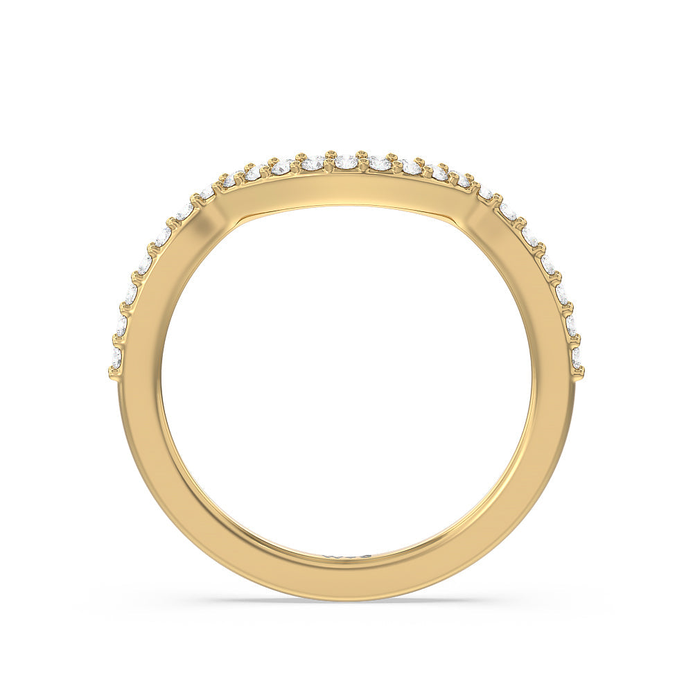 Vintage Glamour Leaf Diamond Wedding Band with 18KT Yellow Gold Cut Diamond in 14KT Yellow Gold view 2
