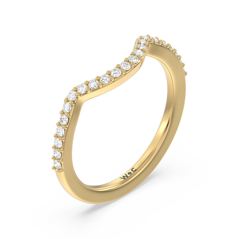 Vintage Glamour Leaf Diamond Wedding Band with 18KT Yellow Gold Cut Diamond in 14KT Yellow Gold view 4
