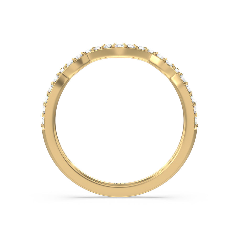 Vintage Filigree Leaf Diamond Wedding Band with 18KT Yellow Gold Cut Diamond in 14KT Yellow Gold view 2
