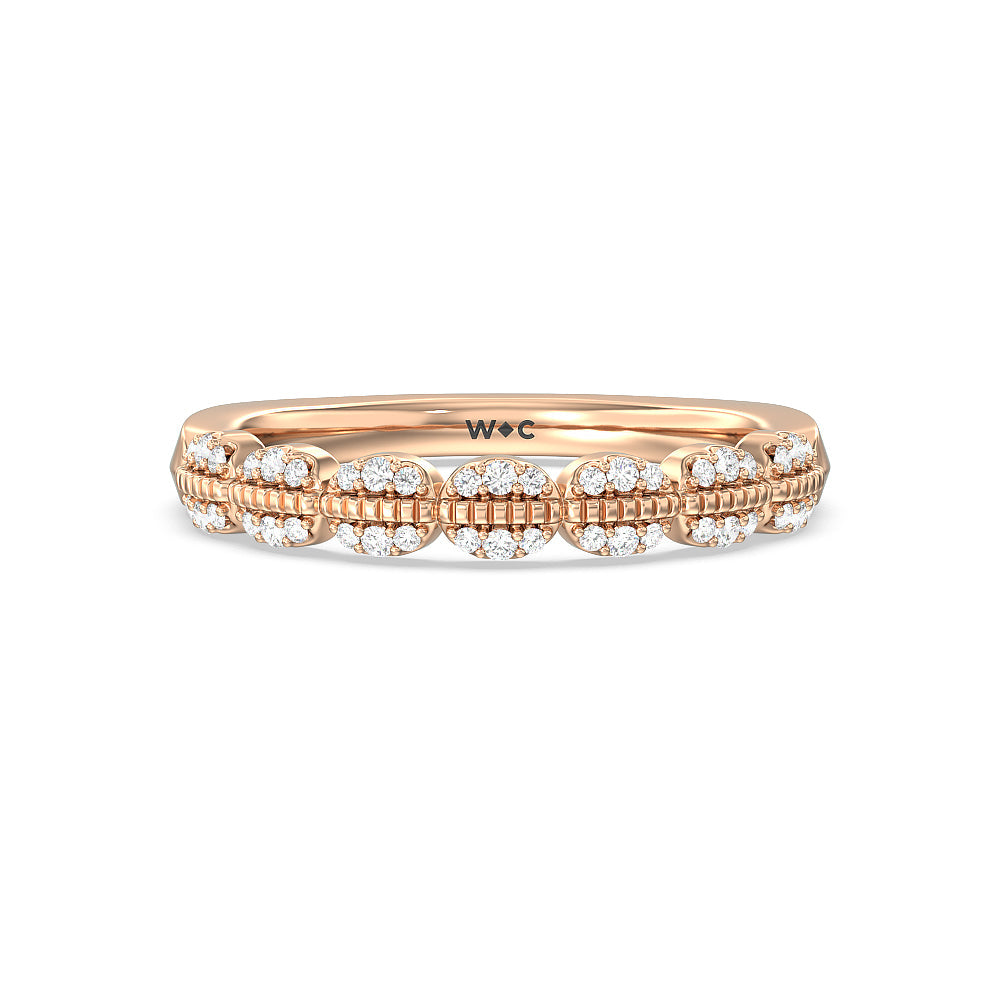 Vintage Filigree Petal Diamond Wedding Band with 18KT Rose Gold Cut Diamond in 14KT Rose Gold view 1
