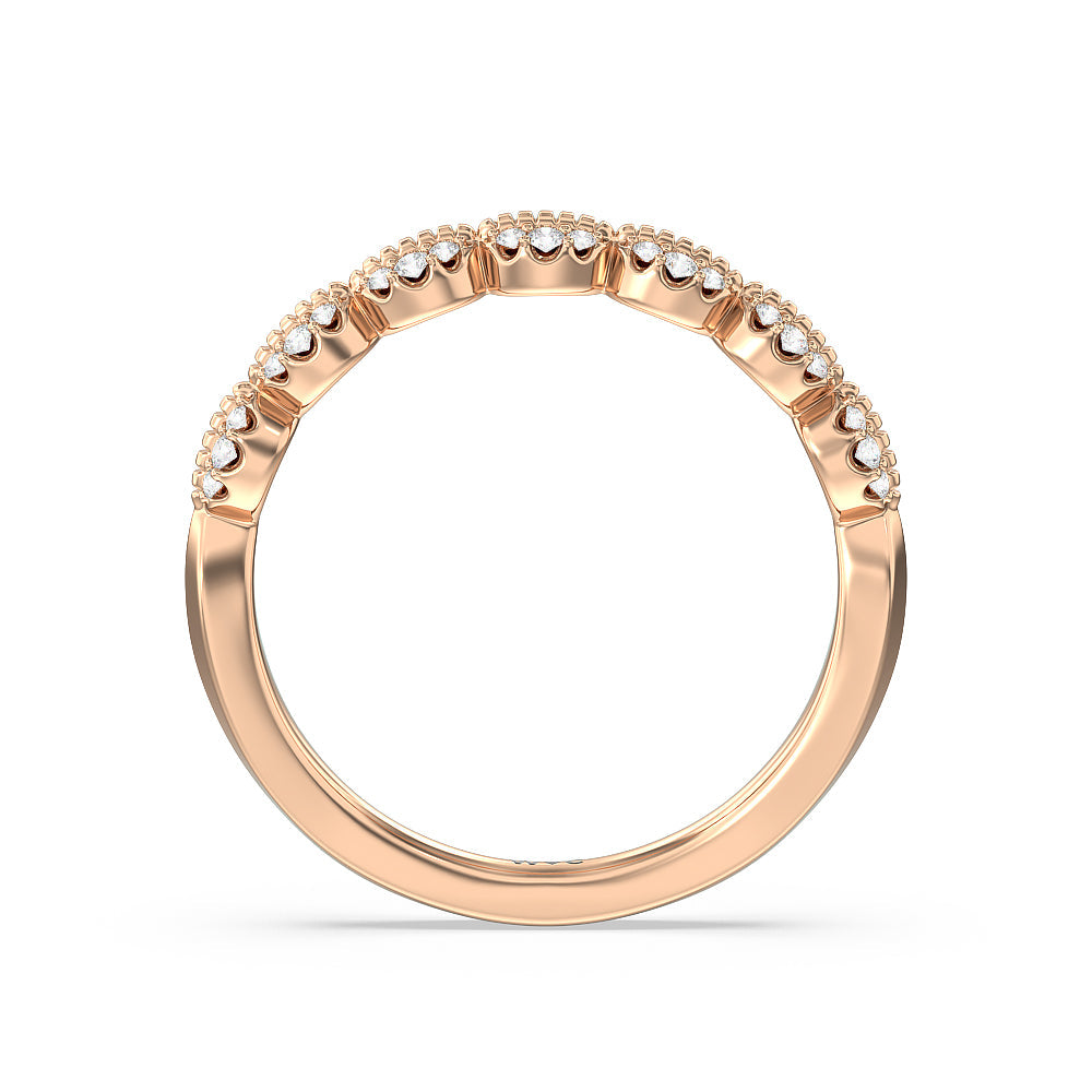 Vintage Filigree Petal Diamond Wedding Band with 18KT Rose Gold Cut Diamond in 14KT Rose Gold view 2
