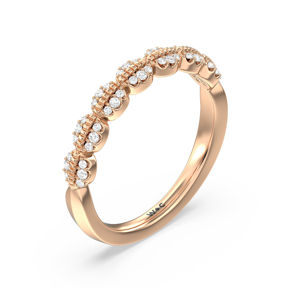 Vintage Filigree Petal Diamond Wedding Band with 18KT Rose Gold Cut Diamond in 14KT Rose Gold view 4
