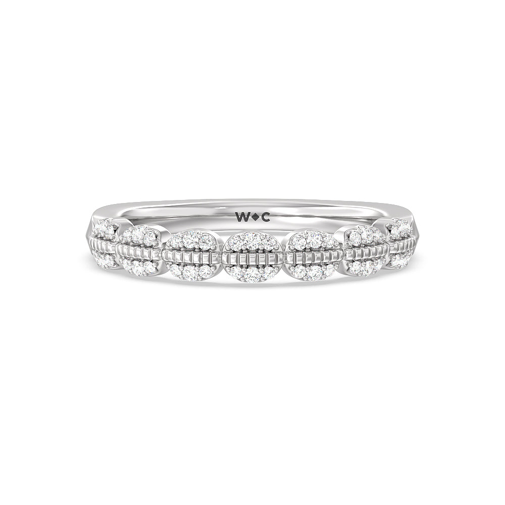 Vintage Filigree Petal Diamond Wedding Band with Platinum Cut Diamond in 14KT Platinum view 1
