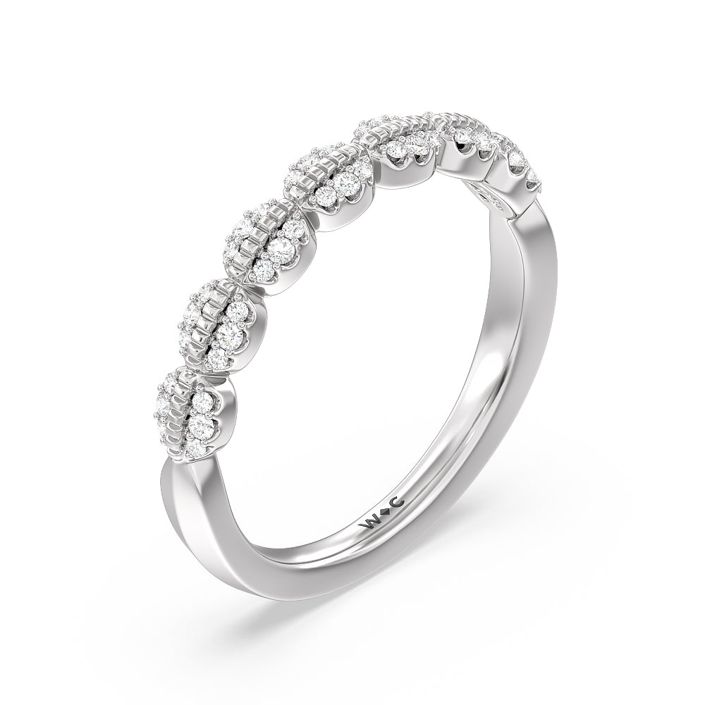 Vintage Filigree Petal Diamond Wedding Band with Platinum Cut Diamond in 14KT Platinum view 4
