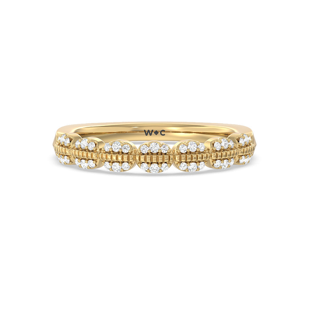 Vintage Filigree Petal Diamond Wedding Band with 18KT Yellow Gold Cut Diamond in 14KT Yellow Gold view 1
