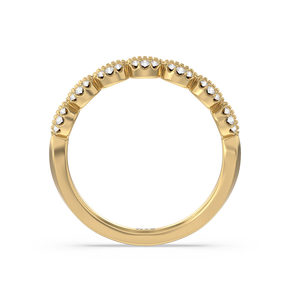 Vintage Filigree Petal Diamond Wedding Band with 18KT Yellow Gold Cut Diamond in 14KT Yellow Gold view 2
