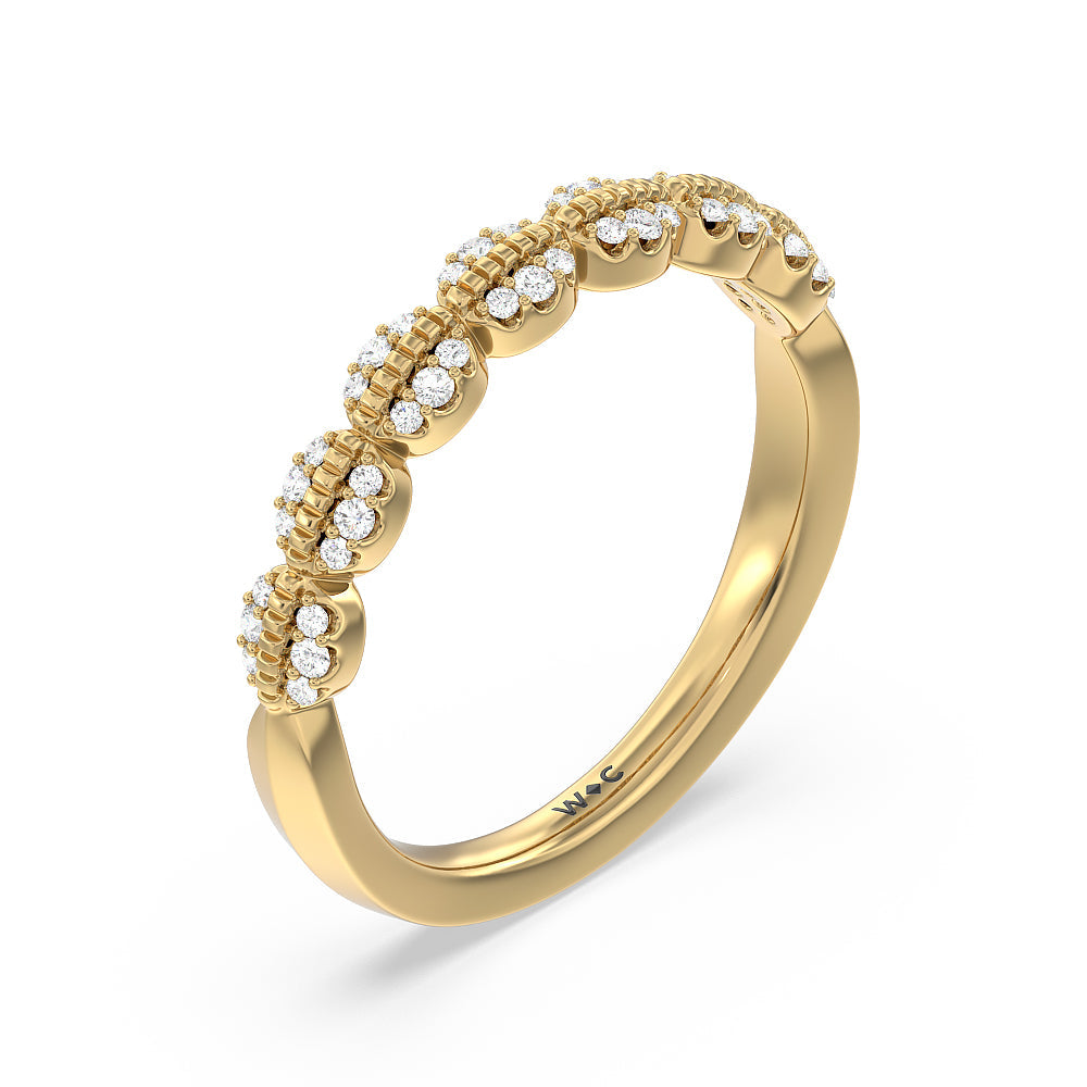 Vintage Filigree Petal Diamond Wedding Band with 18KT Yellow Gold Cut Diamond in 14KT Yellow Gold view 4
