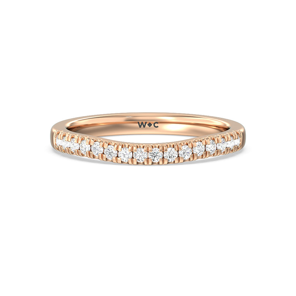 Vintage Royal Leaf Diamond Wedding Band with 18KT Rose Gold Cut Diamond in 14KT Rose Gold view 1
