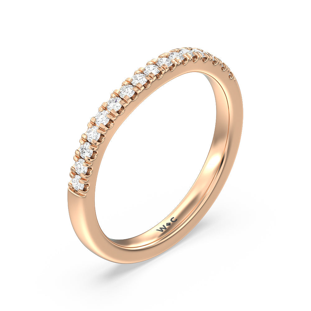Vintage Royal Leaf Diamond Wedding Band with 18KT Rose Gold Cut Diamond in 14KT Rose Gold view 4
