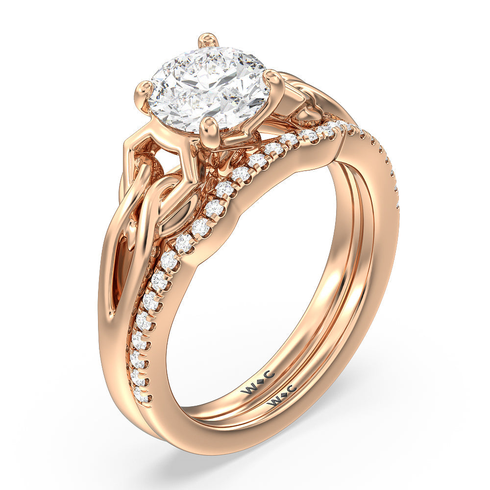 Vintage Celtic Interlaced Solitaire Diamond Wedding Band with 18KT Rose Gold Cut Diamond in 14KT Rose Gold view 3
