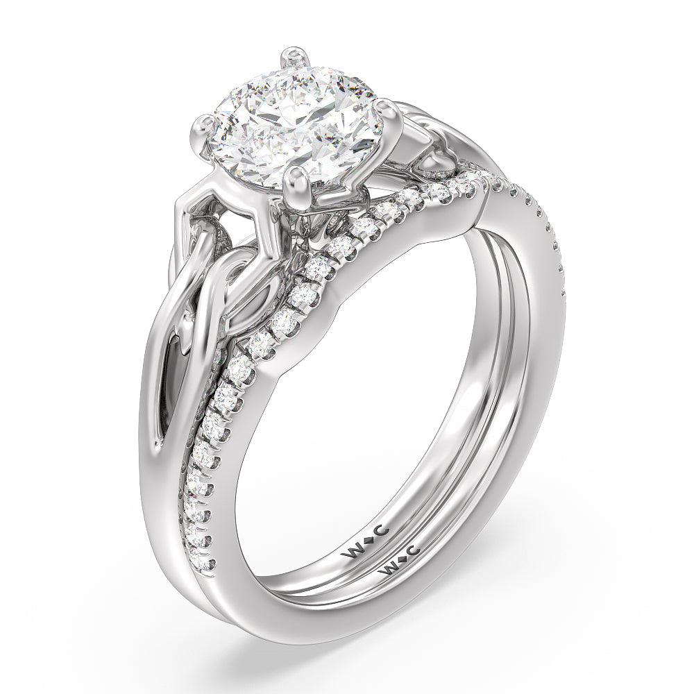 Vintage Celtic Interlaced Solitaire Diamond Wedding Band with Platinum Cut Diamond in 14KT Platinum view 3
