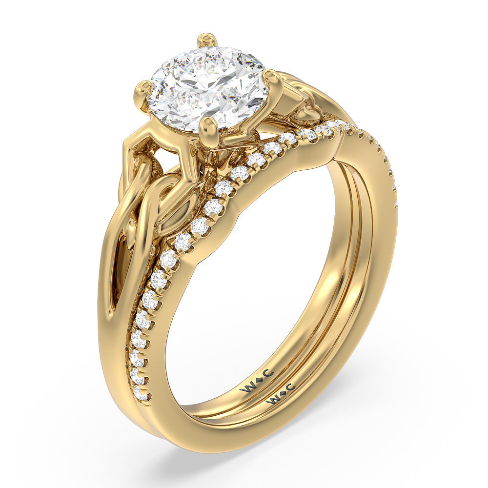 Vintage Celtic Interlaced Solitaire Diamond Wedding Band with 18KT Yellow Gold Cut Diamond in 14KT Yellow Gold view 3

