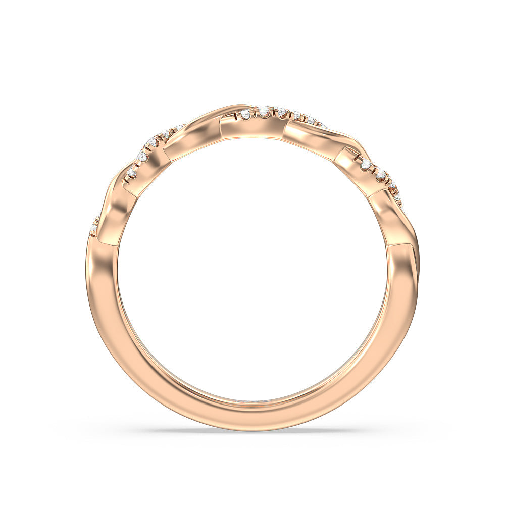 Vintage Floral Twisted Halo Diamond Wedding Band with 18KT Rose Gold Cut Diamond in 14KT Rose Gold view 4
