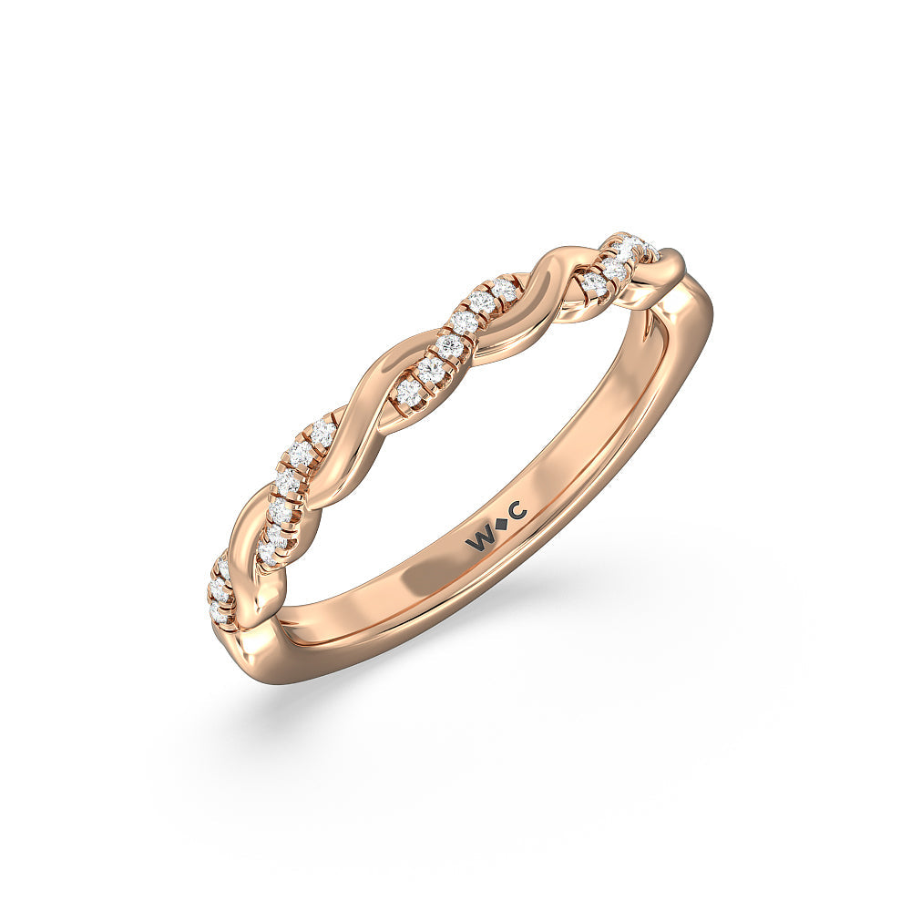 Vintage Floral Twisted Halo Diamond Wedding Band with 18KT Rose Gold Cut Diamond in 14KT Rose Gold view 2
