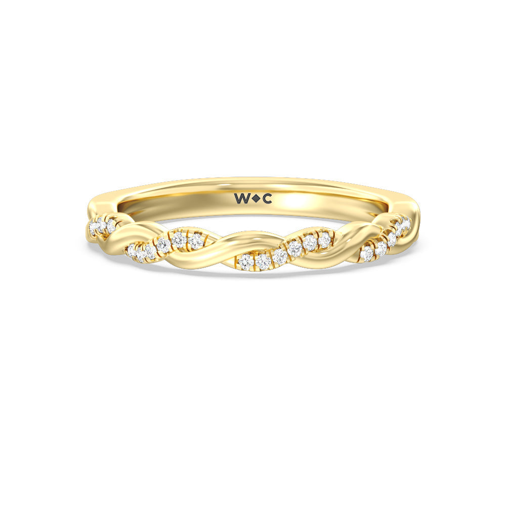 Vintage Floral Twisted Halo Diamond Wedding Band with 18KT Yellow Gold Cut Diamond in 14KT Yellow Gold view 1
