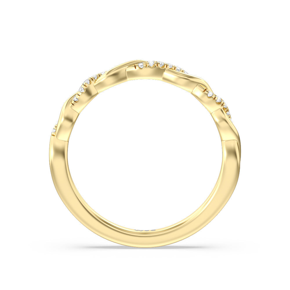 Vintage Floral Twisted Halo Diamond Wedding Band with 18KT Yellow Gold Cut Diamond in 14KT Yellow Gold view 4
