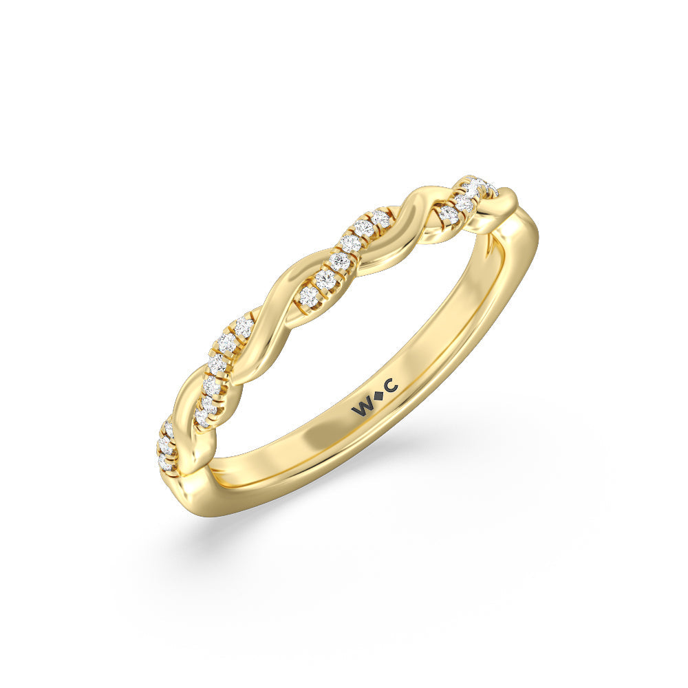 Vintage Floral Twisted Halo Diamond Wedding Band with 18KT Yellow Gold Cut Diamond in 14KT Yellow Gold view 2
