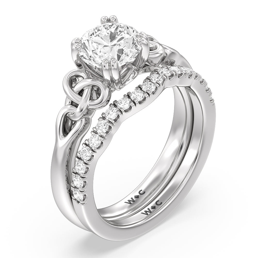 Vintage Celtic Knot Diamond Wedding Band with Platinum Cut Diamond in 14KT Platinum view 3
