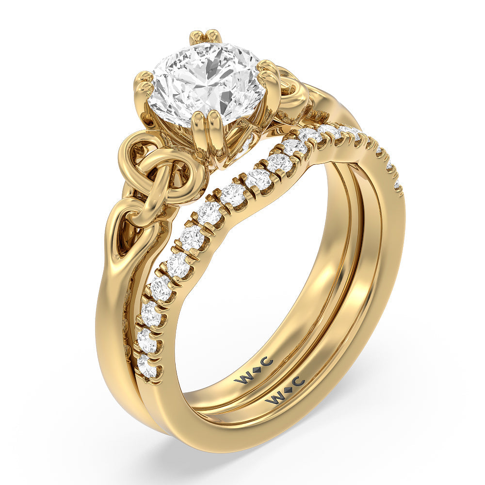 Vintage Celtic Knot Diamond Wedding Band with 18KT Yellow Gold Cut Diamond in 14KT Yellow Gold view 3

