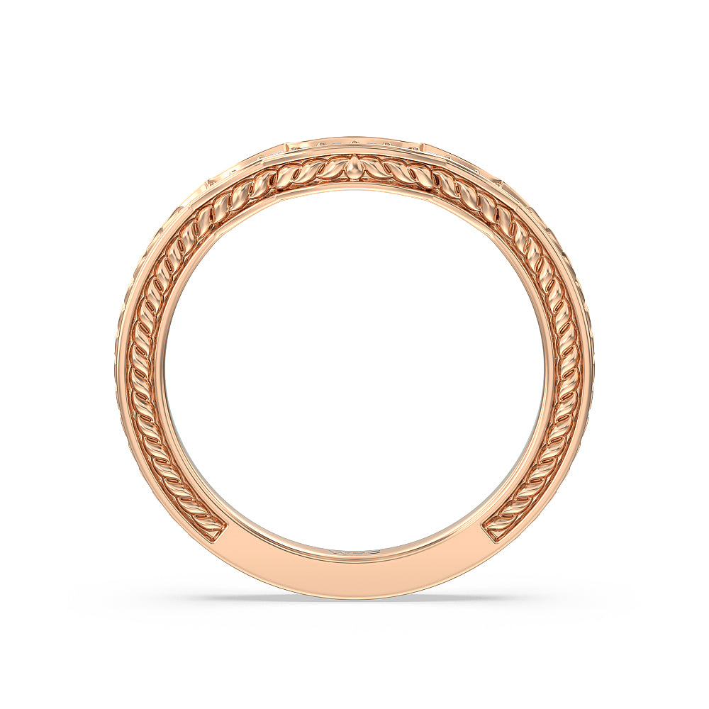Vintage Curved Amore Three Stone Diamond Wedding Band with 18KT Rose Gold Cut Diamond in 14KT Rose Gold view 2

