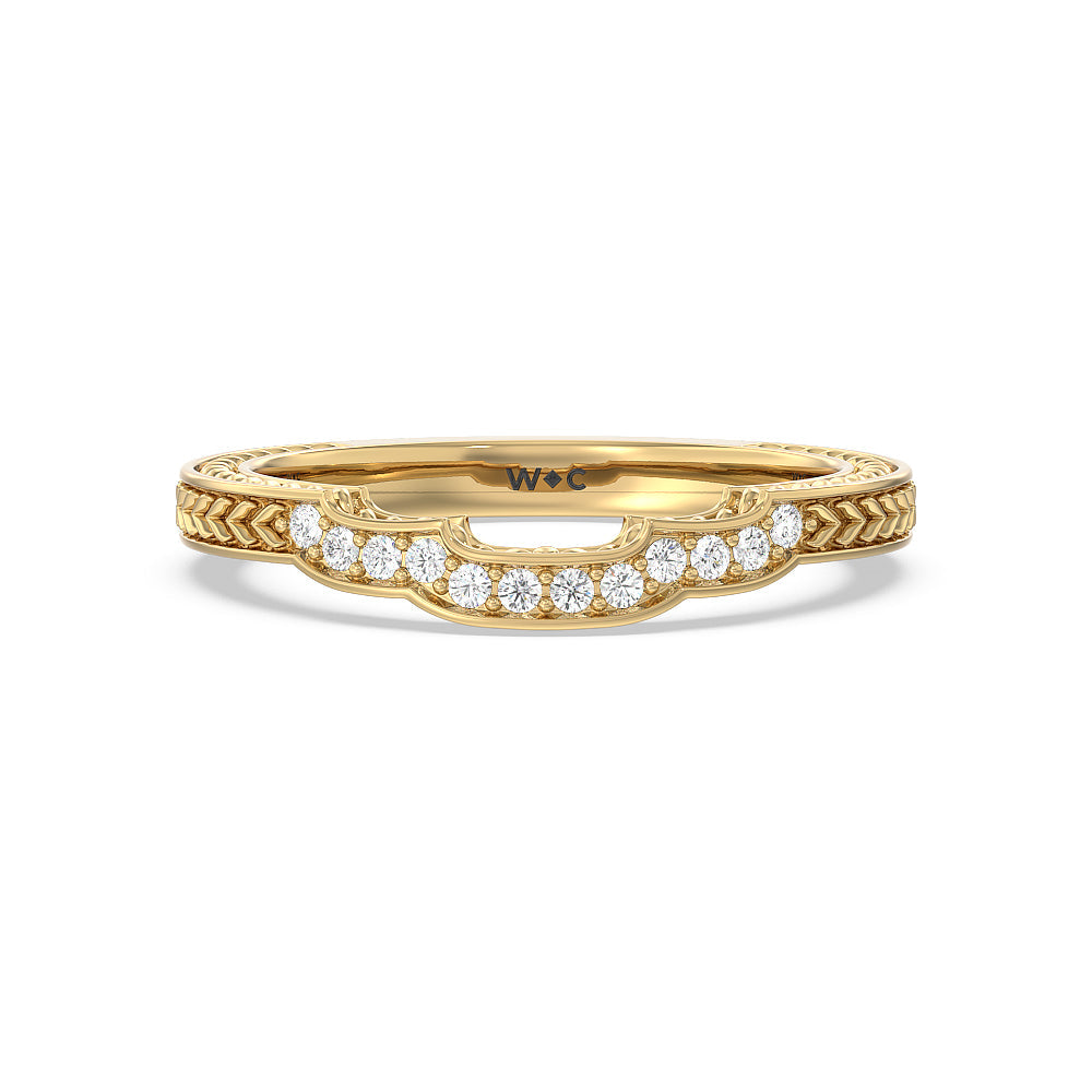 Vintage Curved Amore Three Stone Diamond Wedding Band with 18KT Yellow Gold Cut Diamond in 14KT Yellow Gold view 1
