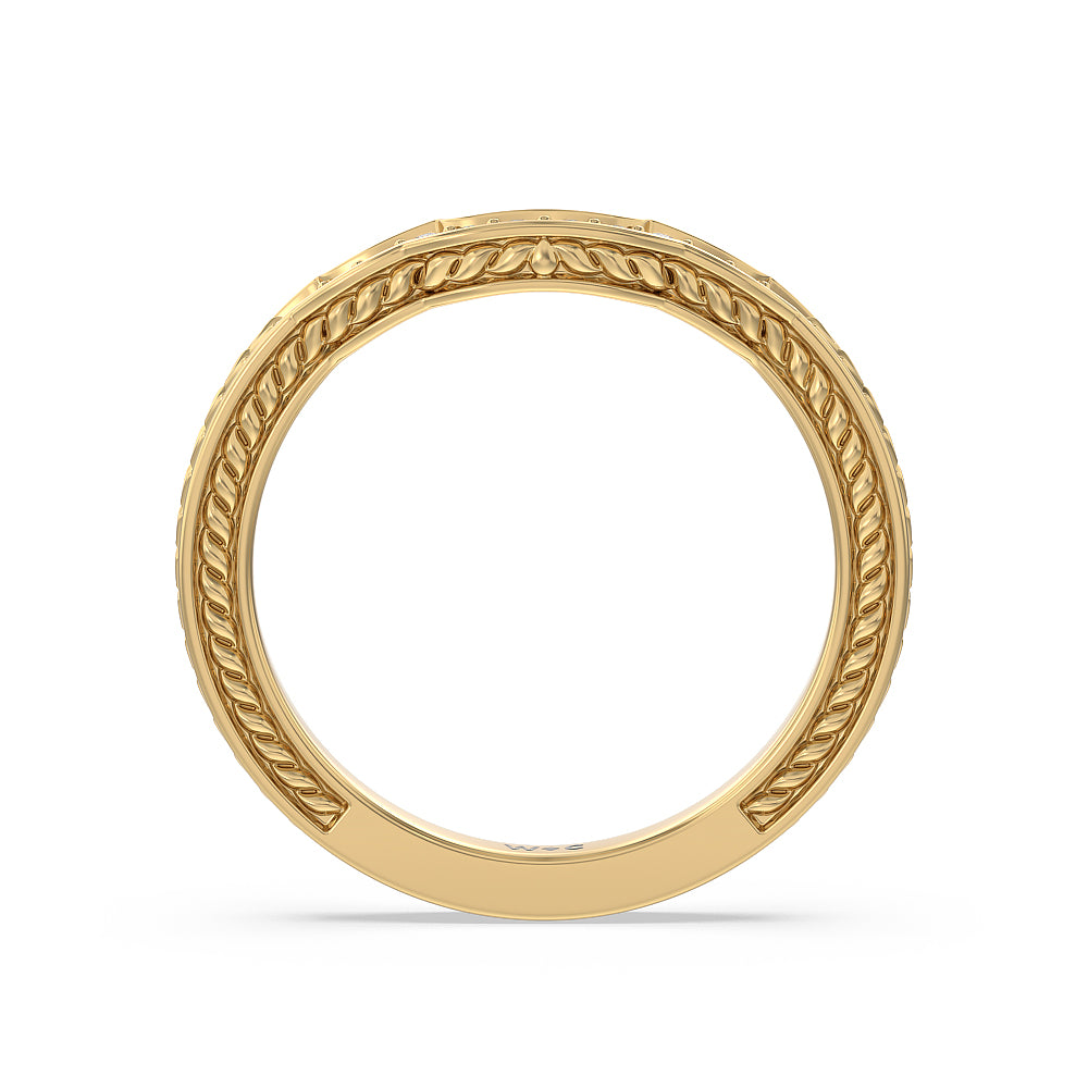 Vintage Curved Amore Three Stone Diamond Wedding Band with 18KT Yellow Gold Cut Diamond in 14KT Yellow Gold view 2
