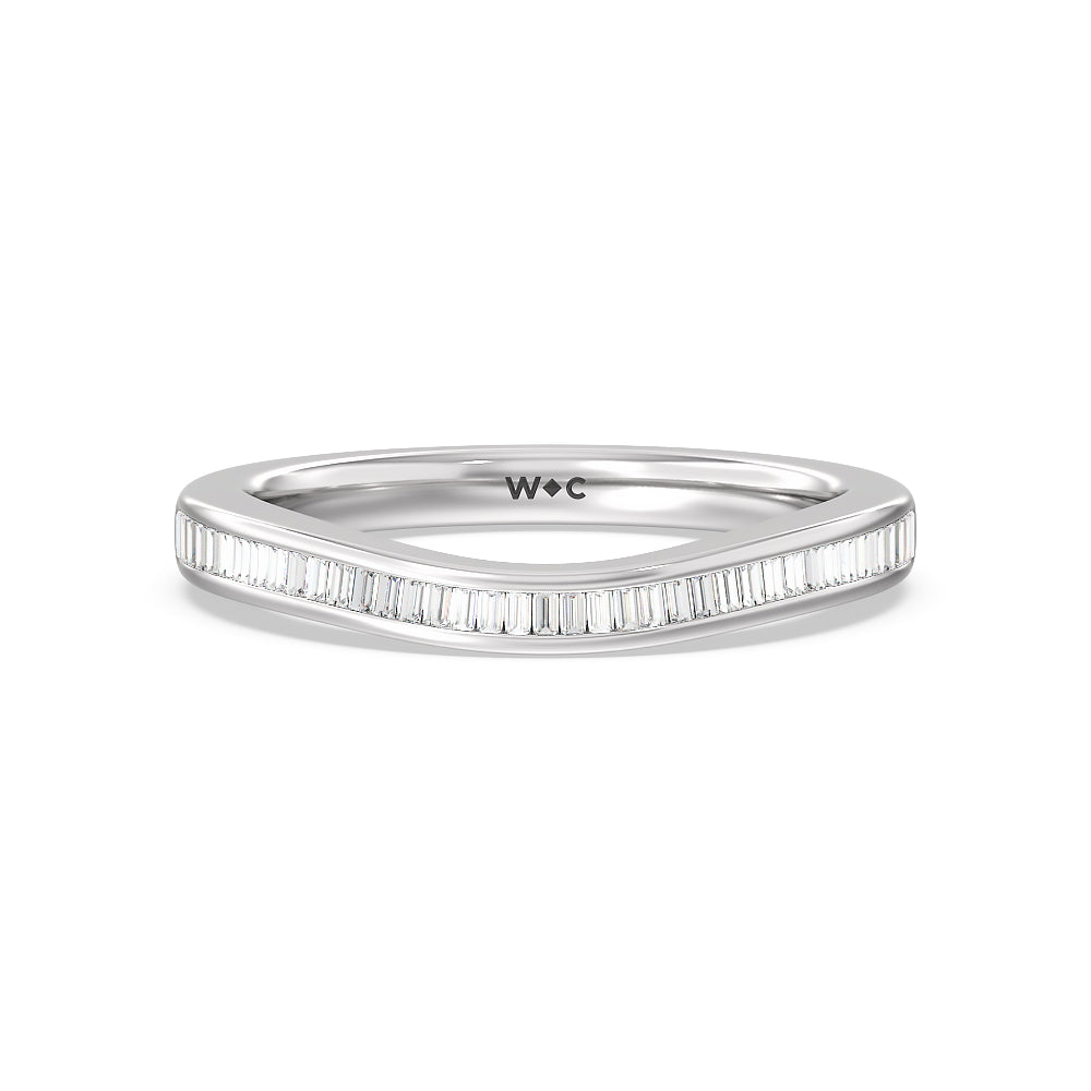 Vintage Grapevine 3 Stone Diamond Wedding Band with Platinum Cut Diamond in 14KT Platinum view 1
