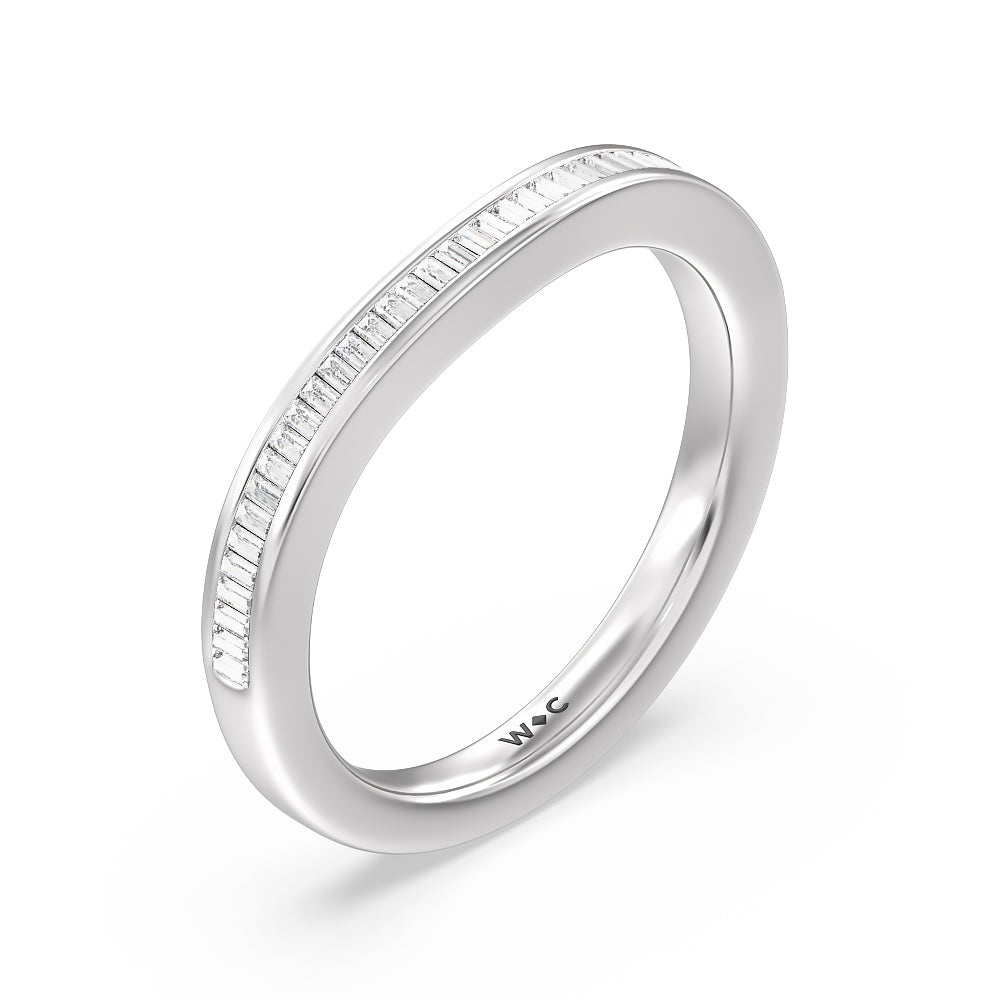 Vintage Grapevine 3 Stone Diamond Wedding Band with Platinum Cut Diamond in 14KT Platinum view 4
