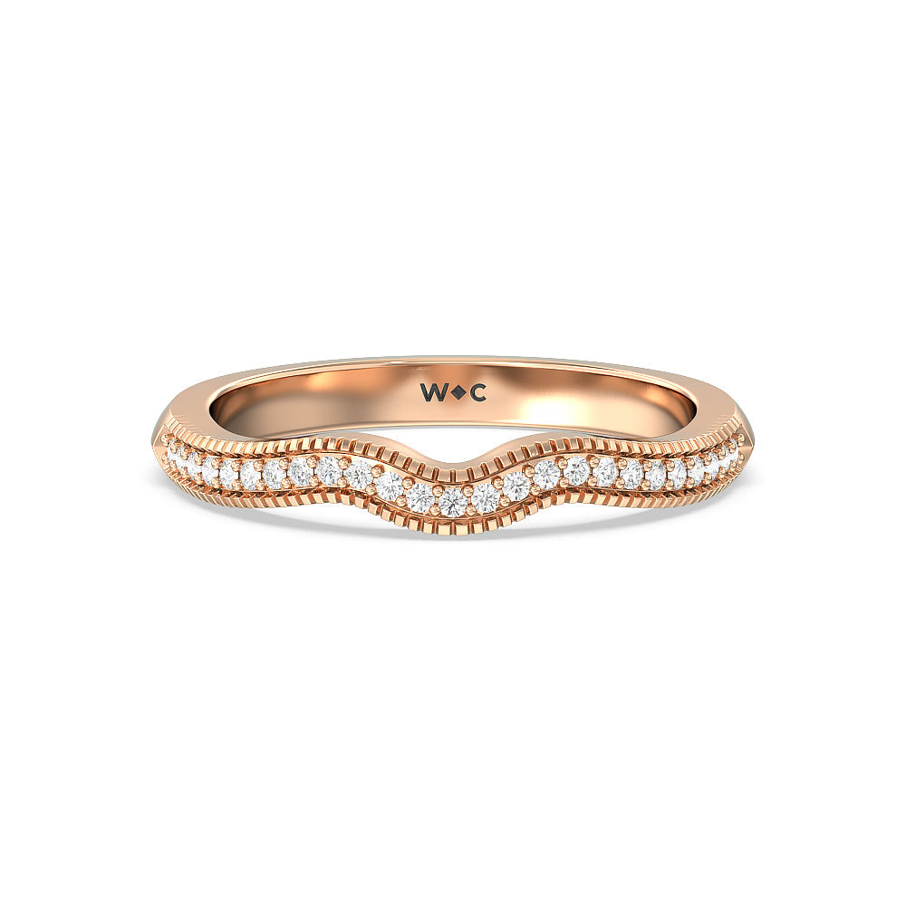 Vintage Oval Halo Diamond Wedding Band with 18KT Rose Gold Cut Diamond in 14KT Rose Gold view 1

