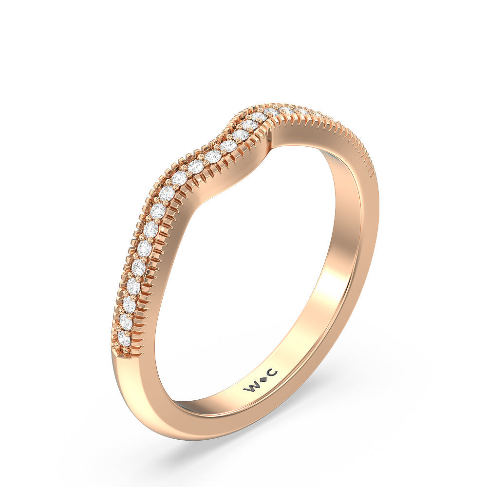 Vintage Oval Halo Diamond Wedding Band with 18KT Rose Gold Cut Diamond in 14KT Rose Gold view 4
