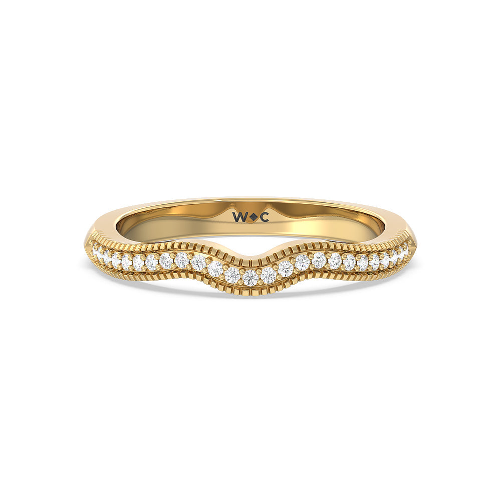 Vintage Oval Halo Diamond Wedding Band with 18KT Yellow Gold Cut Diamond in 14KT Yellow Gold view 1
