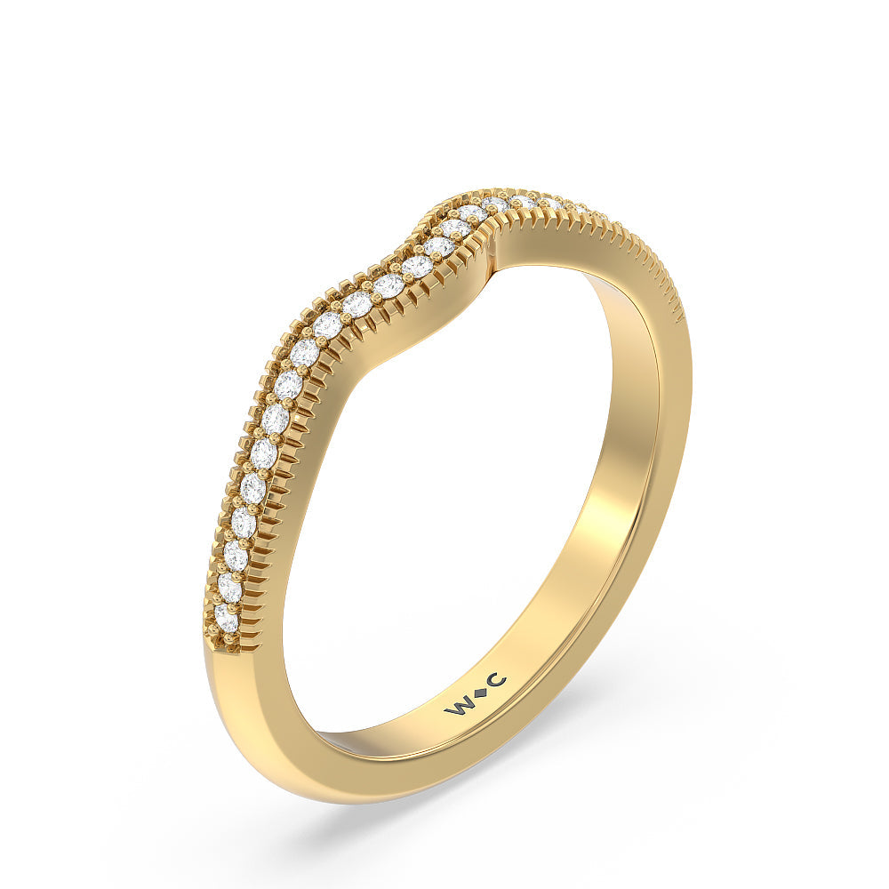 Vintage Oval Halo Diamond Wedding Band with 18KT Yellow Gold Cut Diamond in 14KT Yellow Gold view 4
