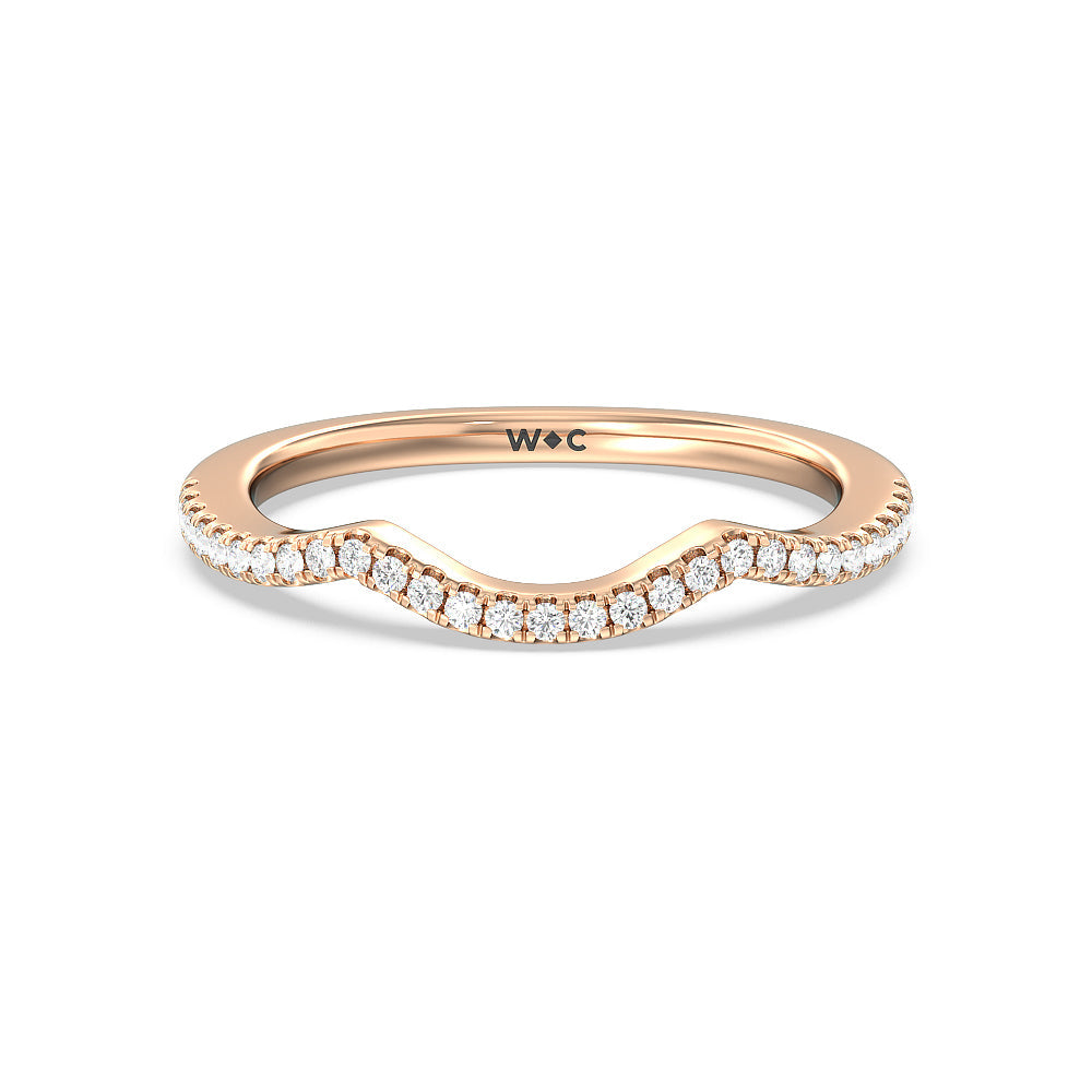Vintage Glamour Ribbon Swirl Diamond Wedding Band with 18KT Rose Gold Cut Diamond in 14KT Rose Gold view 1
