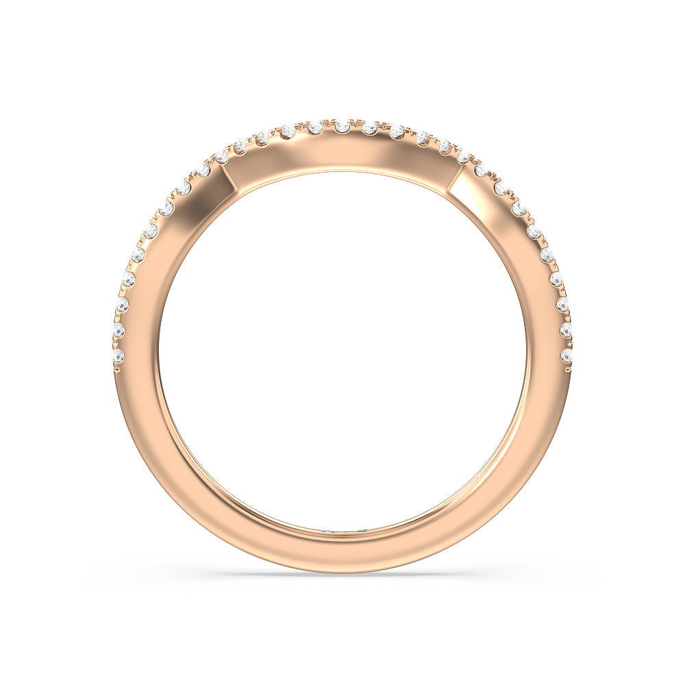 Vintage Glamour Ribbon Swirl Diamond Wedding Band with 18KT Rose Gold Cut Diamond in 14KT Rose Gold view 2
