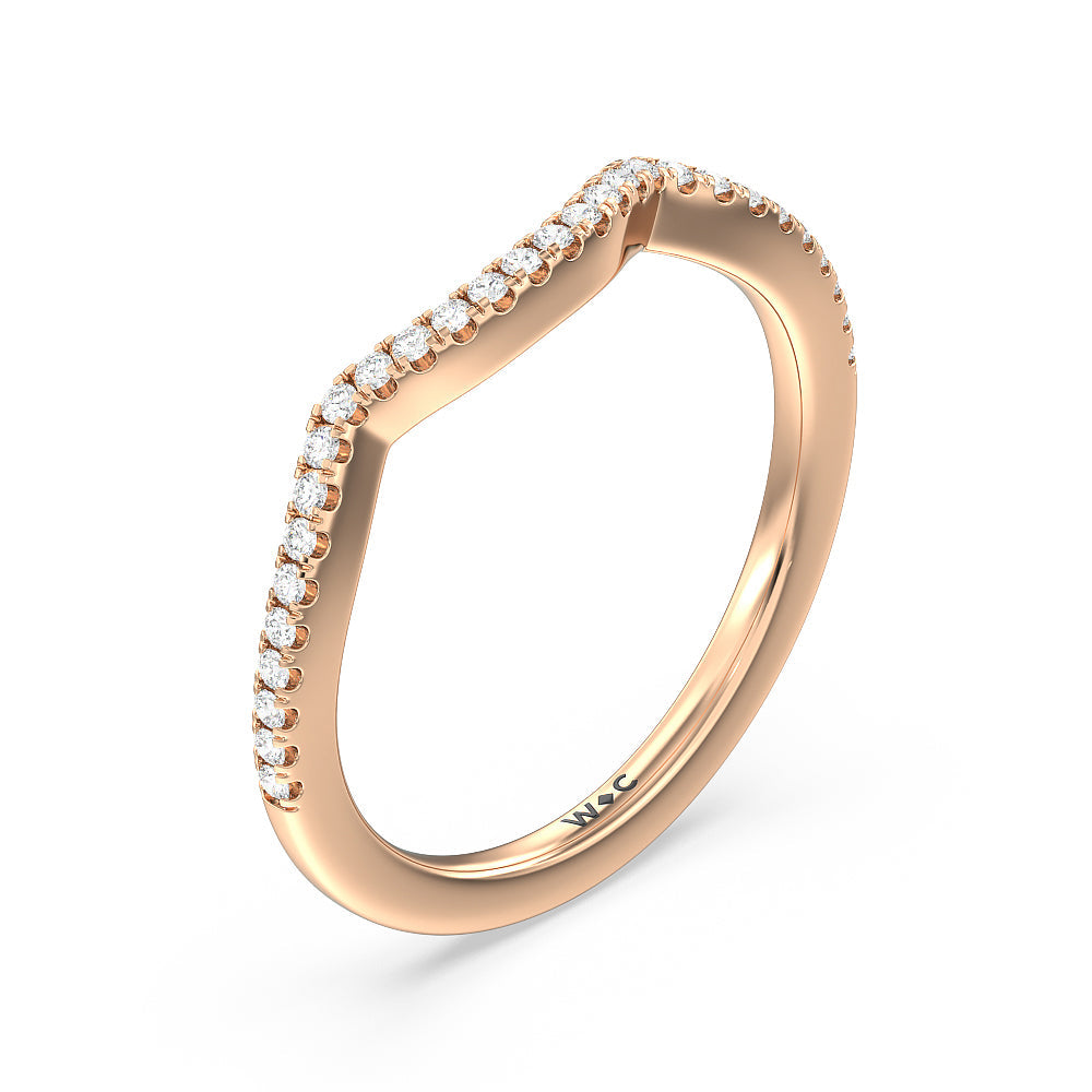 Vintage Glamour Ribbon Swirl Diamond Wedding Band with 18KT Rose Gold Cut Diamond in 14KT Rose Gold view 4
