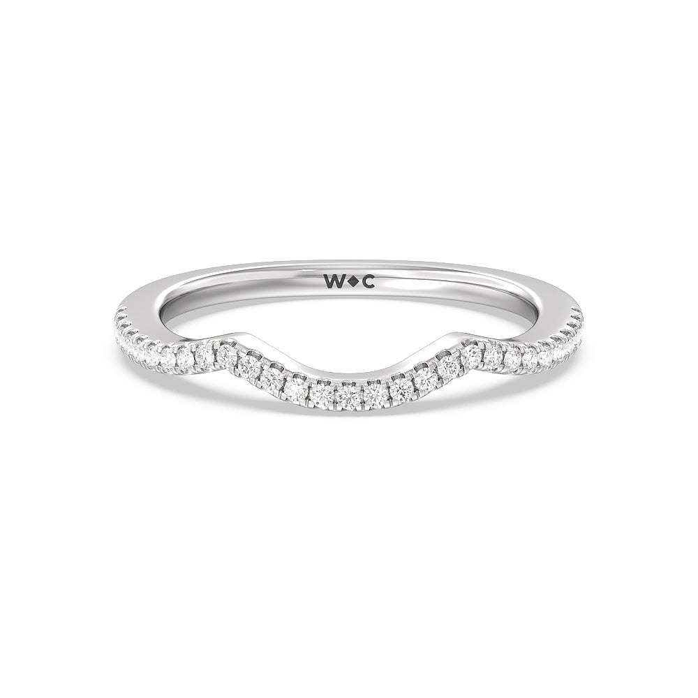 Vintage Glamour Ribbon Swirl Diamond Wedding Band with Platinum Cut Diamond in 14KT Platinum view 1
