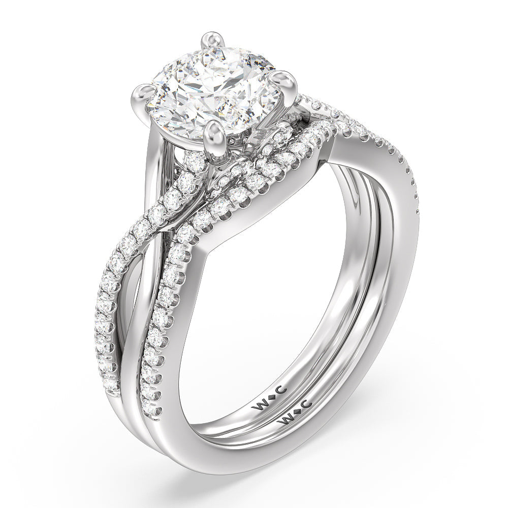 Glamour Ribbon Swirl Engagement Ring with Heart Cut Diamond in 14KT Rose Gold view 5
