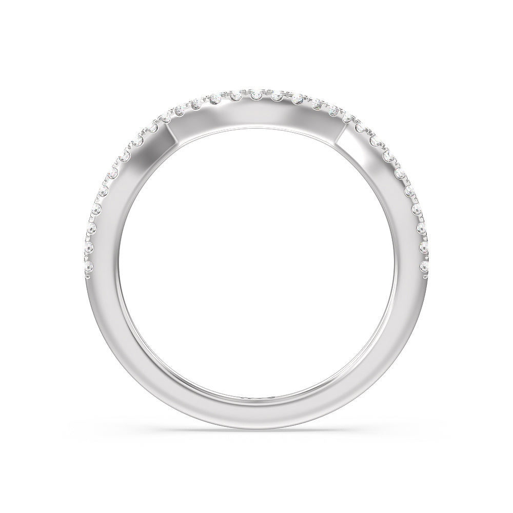 Vintage Glamour Ribbon Swirl Diamond Wedding Band with Platinum Cut Diamond in 14KT Platinum view 2

