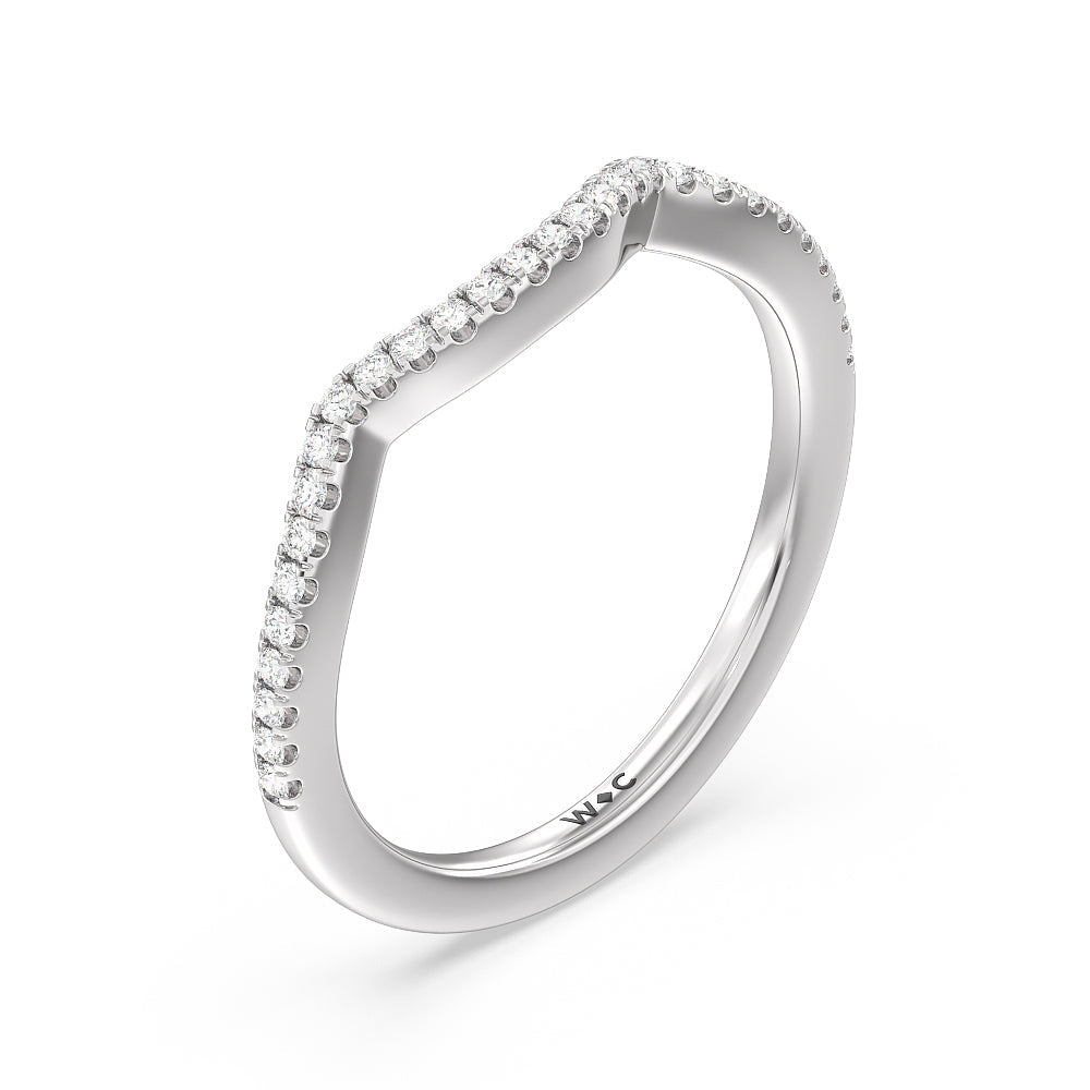 Vintage Glamour Ribbon Swirl Diamond Wedding Band with Platinum Cut Diamond in 14KT Platinum view 4
