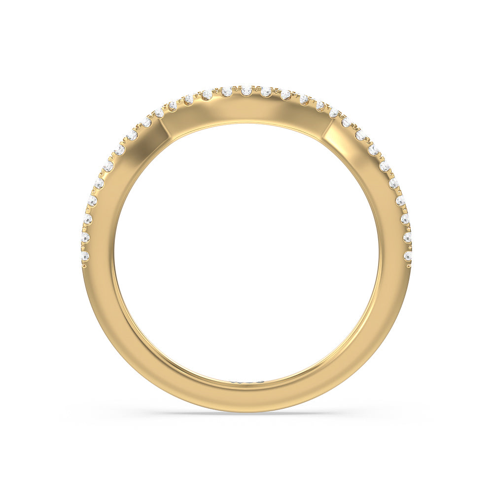 Vintage Glamour Ribbon Swirl Diamond Wedding Band Size 5.75 with 14KT Yellow Gold Cut Diamond in 14KT Yellow Gold view 2

