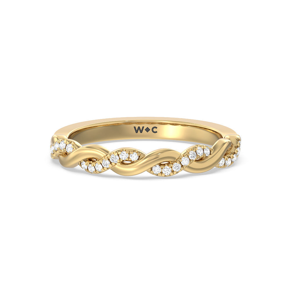 Vintage Glamour Twisted Diamond Wedding Band with 18KT Yellow Gold Cut Diamond in 14KT Yellow Gold view 1
