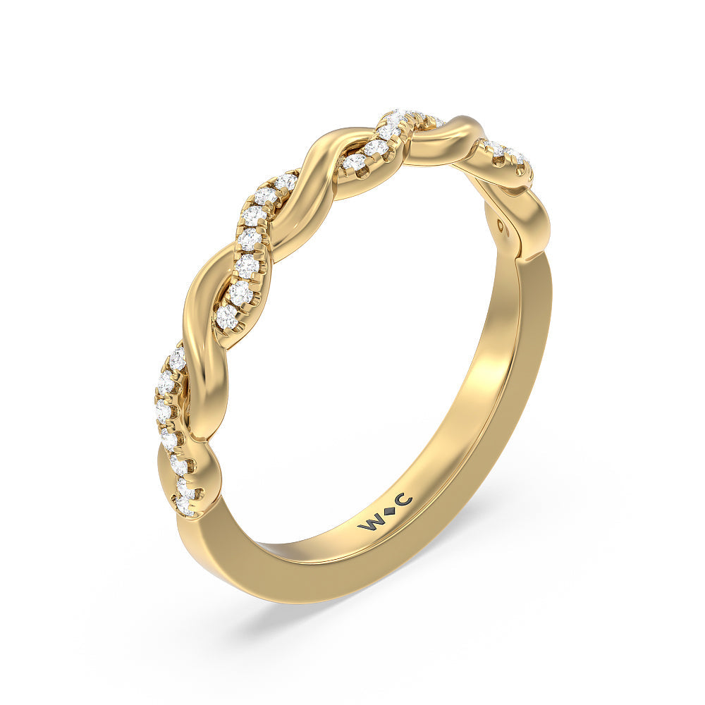 Vintage Glamour Twisted Diamond Wedding Band with 18KT Yellow Gold Cut Diamond in 14KT Yellow Gold view 4
